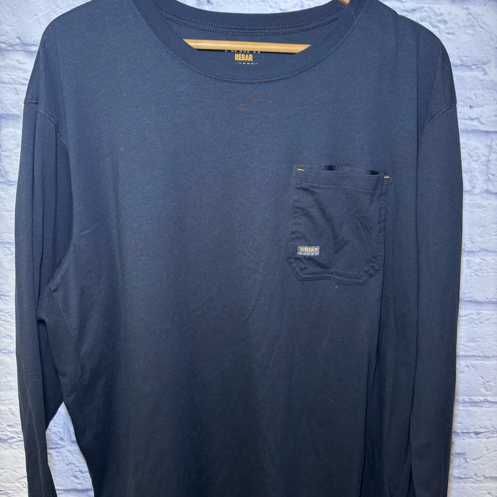 Ariat Rebar Shirt Mens XXL Workman Logo Long Sleeve Workwear Utility Black Crew